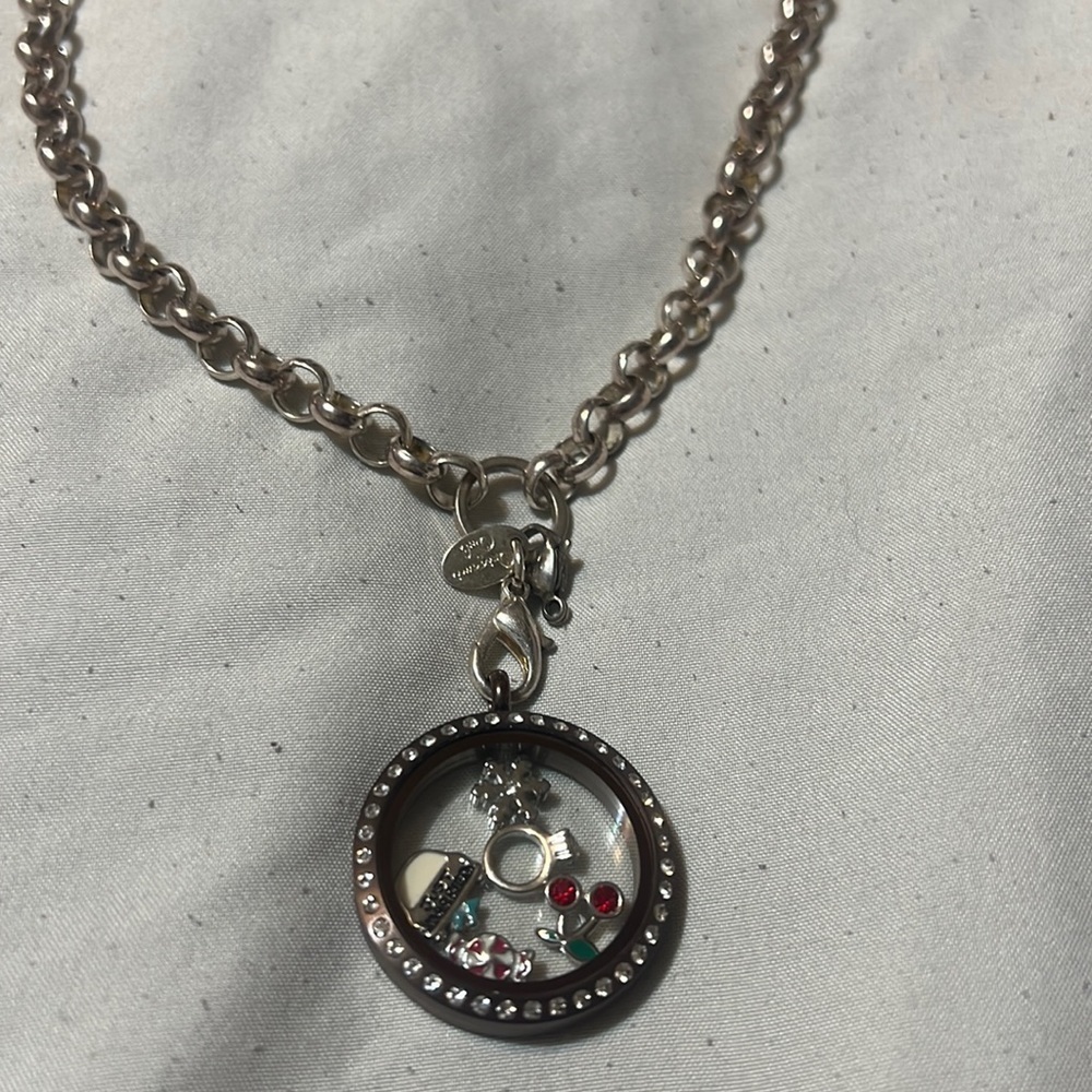 Origami Owl Silvertone Choker Necklace Charms- Just Married, Snowflake, Candy